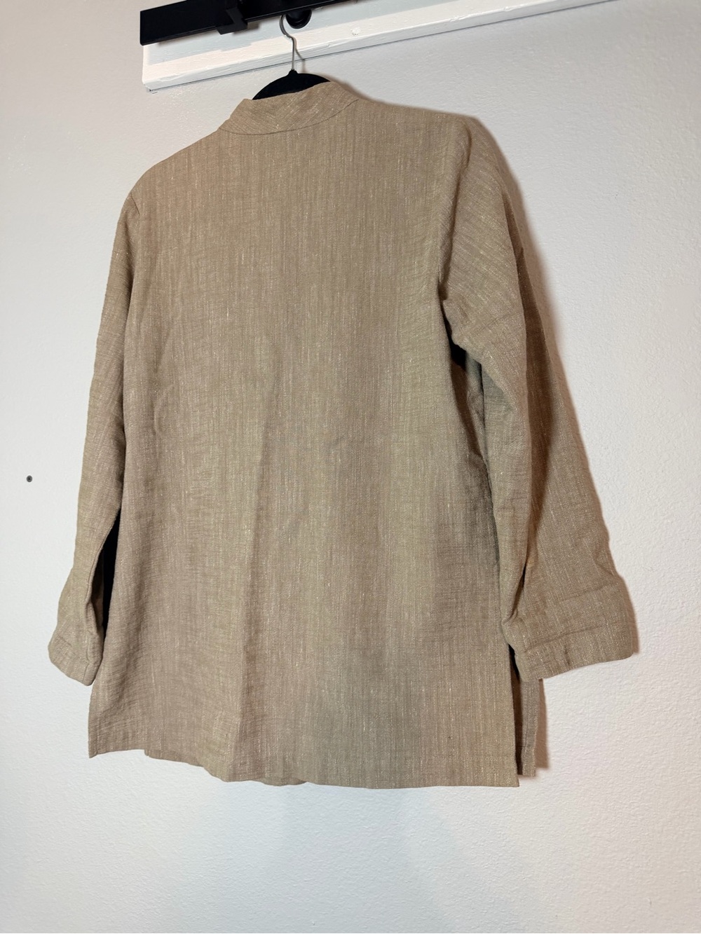 Vintage Eileen Fisher Open Front Jacket Button Closure Cotton Linen Blend Taupe - Picture 7 of 13